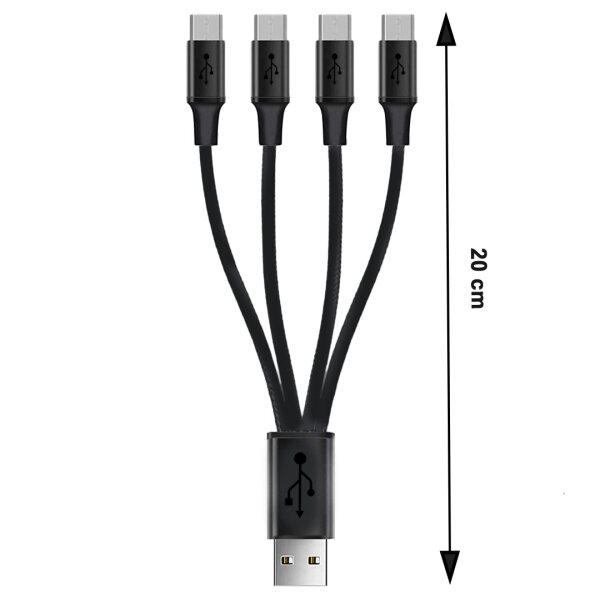 USB-Verteiler Typ-A auf 4 x Micro USB 20cm bis 2.1A